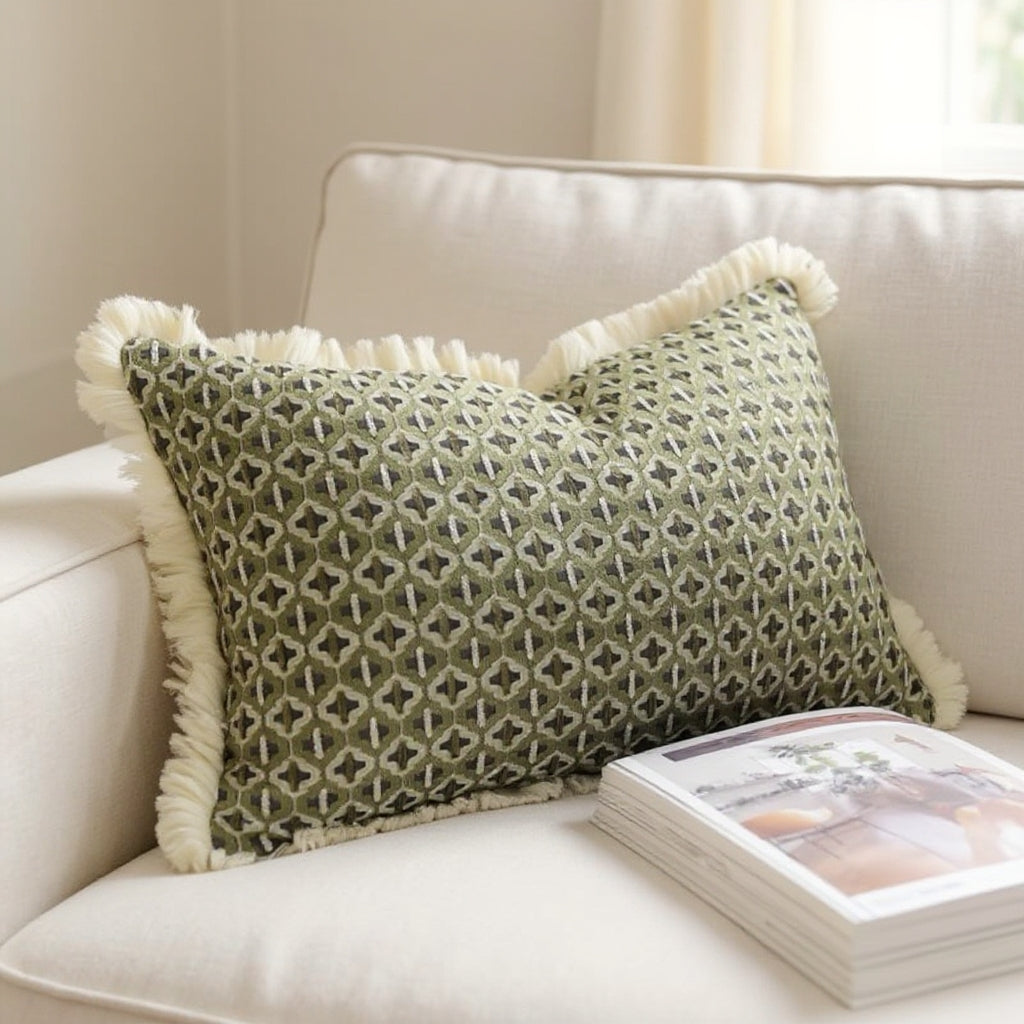 Housse de coussin jacquard vert