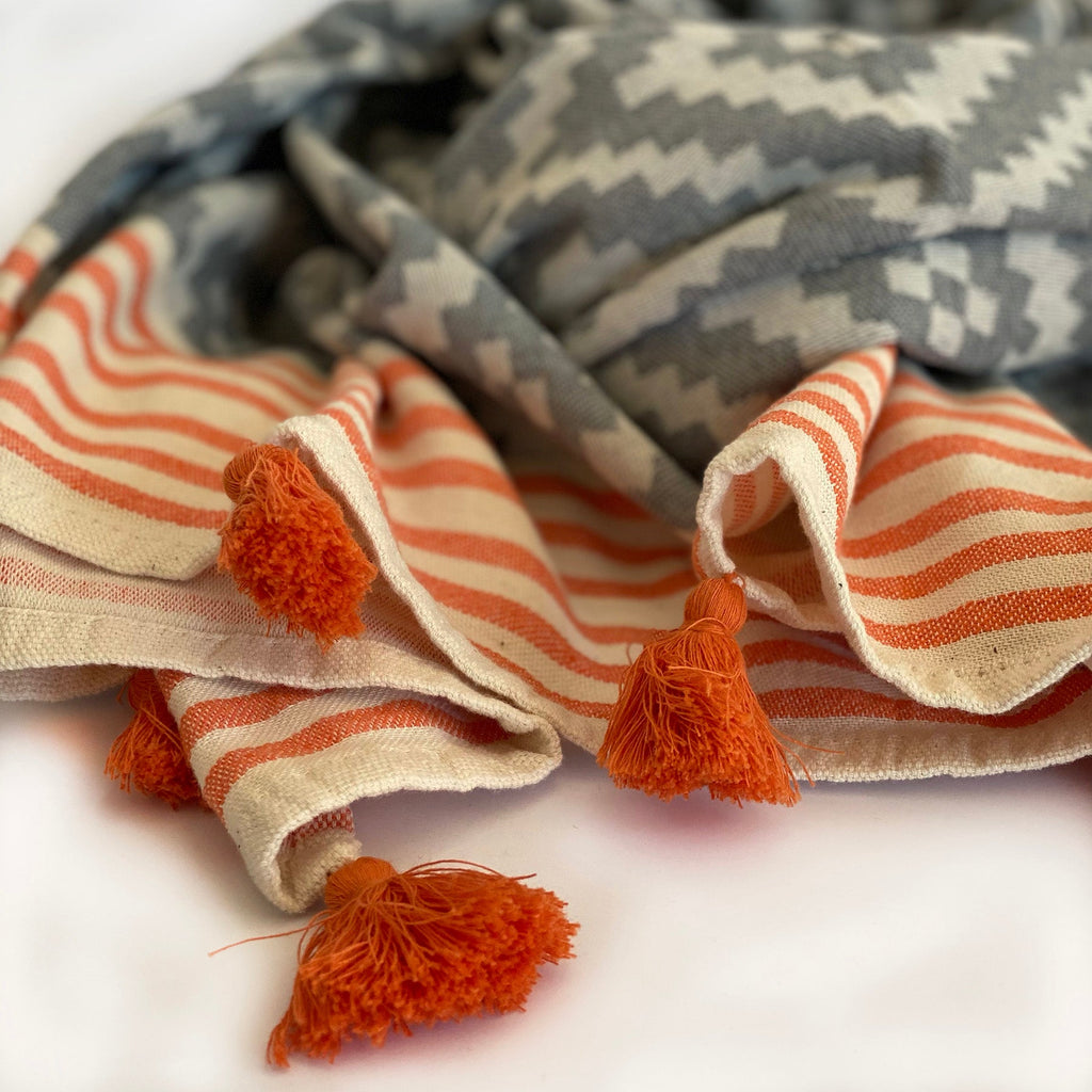 Fouta Mérida gris et orange