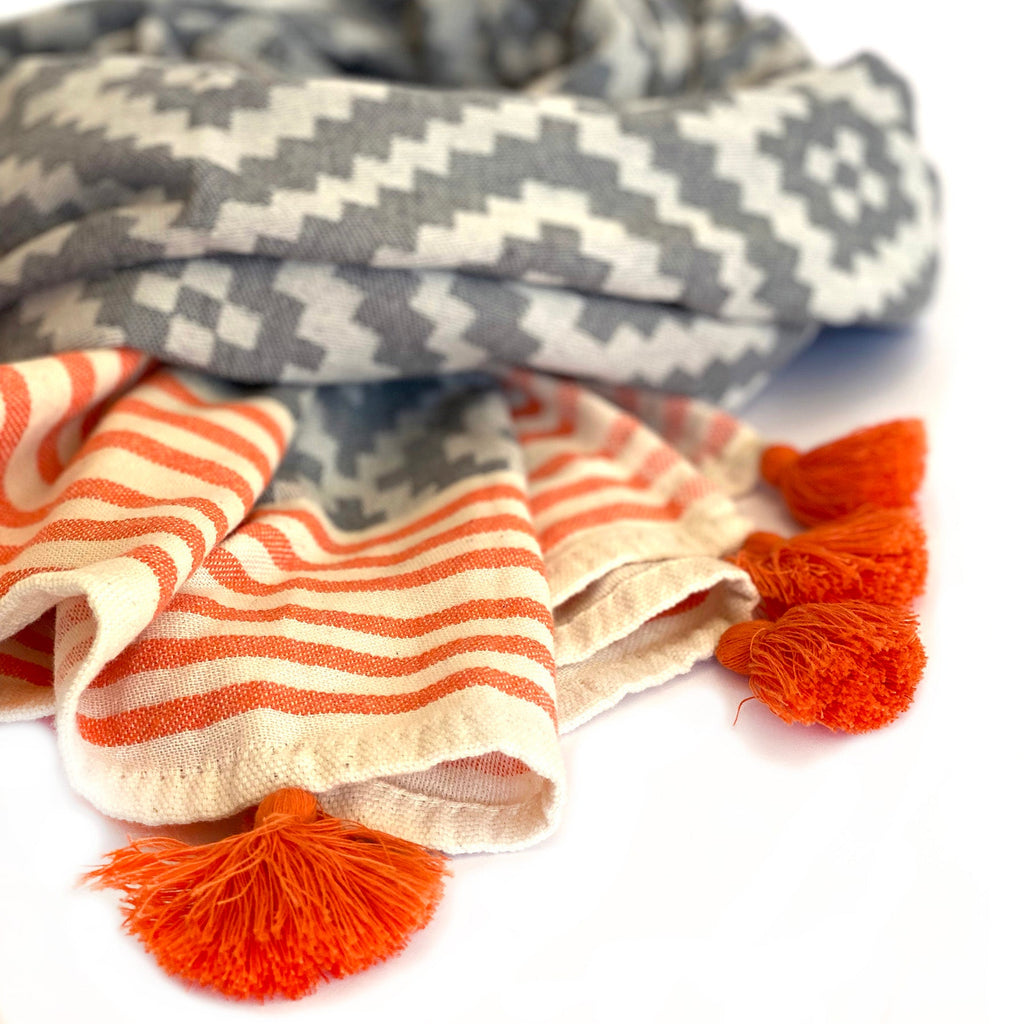 Fouta Mérida gris et orange