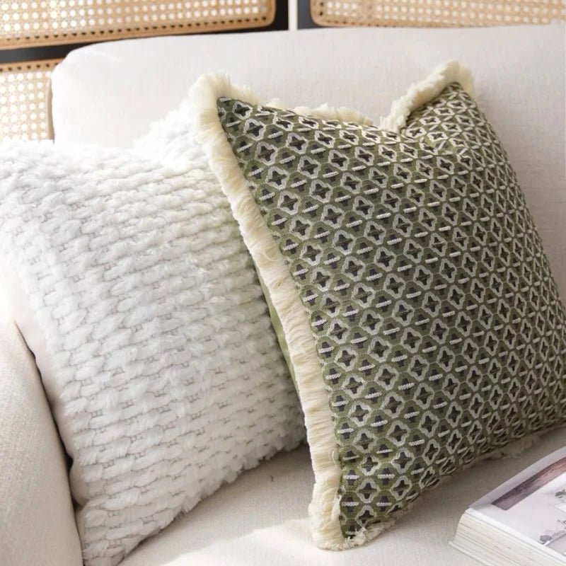 Housse de coussin jacquard vert