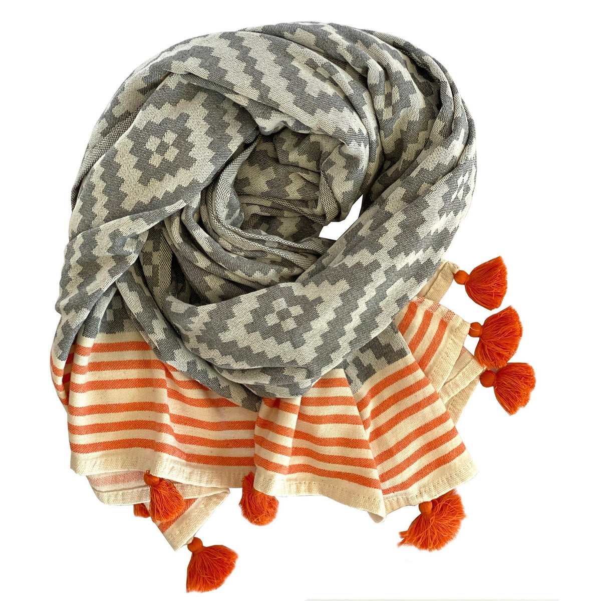 Fouta Mérida gris et orange