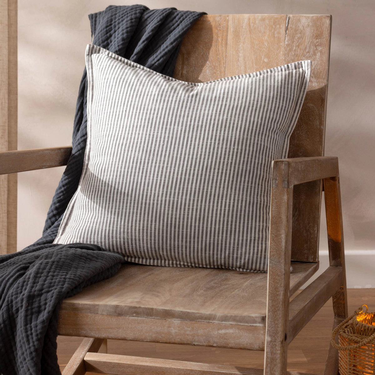 Housse de coussin coton rayé ciel