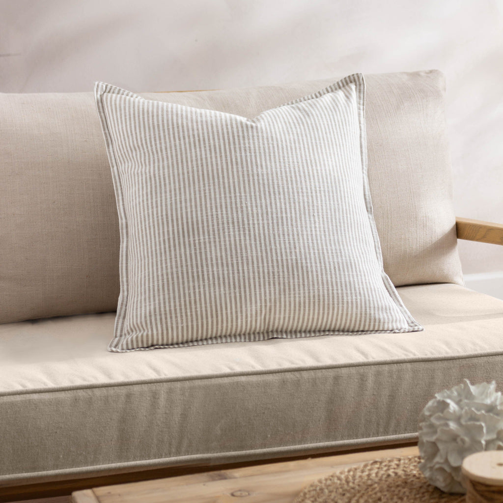 Housse de coussin coton rayé ciel