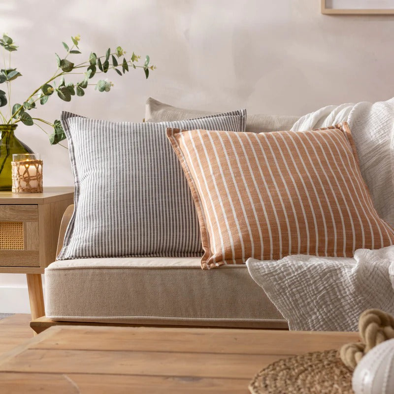 Housse de coussin coton rayé ciel