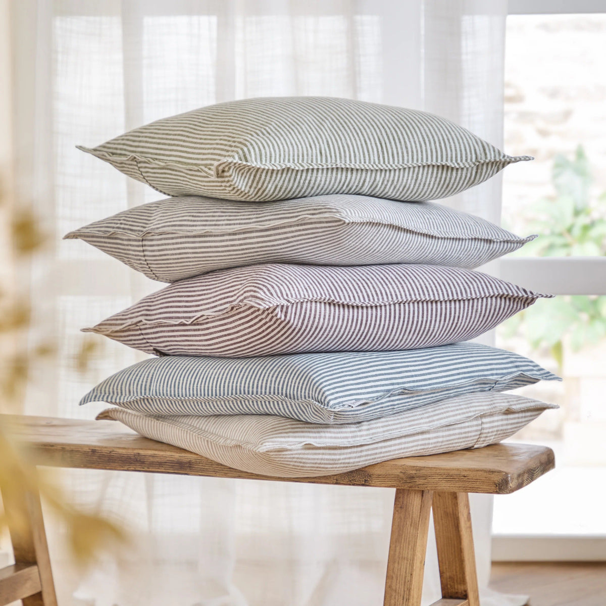 Housse de coussin coton rayé ciel